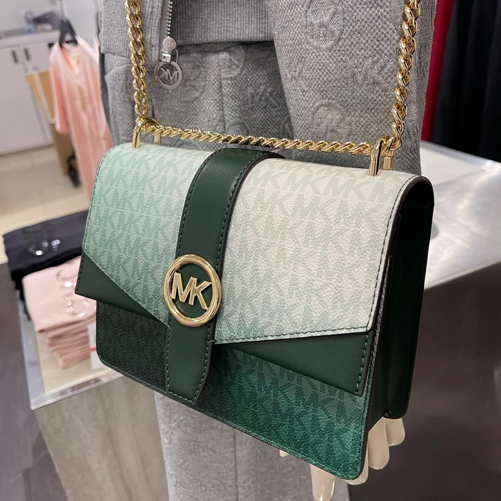 Michael Kors Greenwich Sm Color-Block Signature Logo Flap Crossbody XBODY Moss